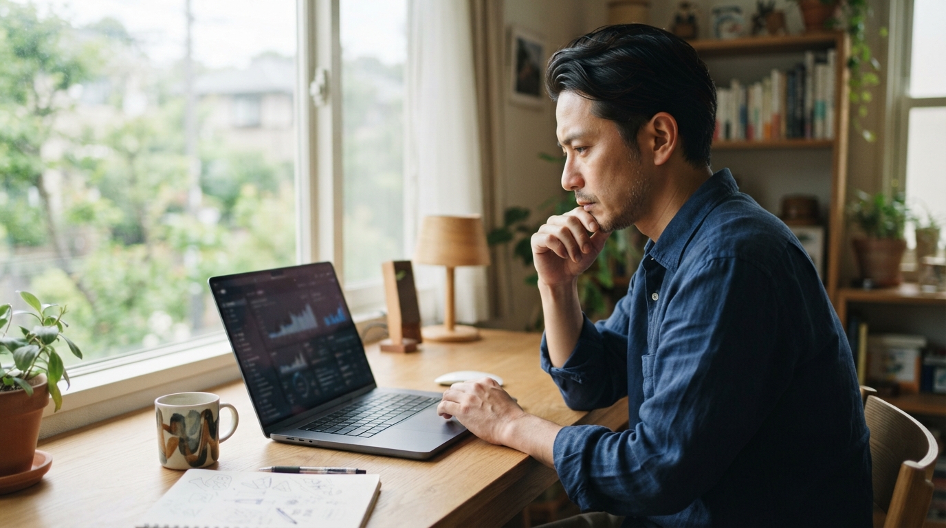 健康情報を調べる日本人の男性