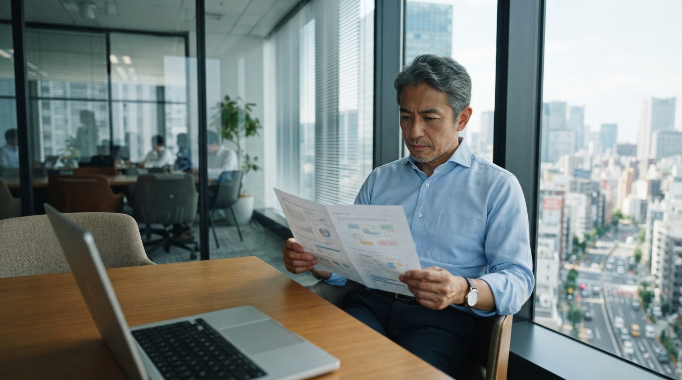 転職の資料を読み比べる日本人の求職者